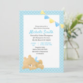 Invitation Baby shower de garçon Bleu mou Teddy Bear (Debout devant)