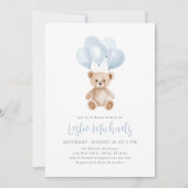 Invitation Baby shower de garçon Bleu Ours Teddy (Devant)