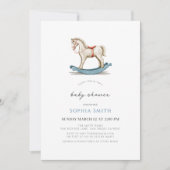Invitation Baby shower de garçon bleu Rocse Horse (Devant)