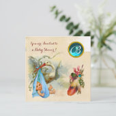 INVITATION BABY SHOWER DE GARÇON BLEU STORK, MONOGRAMME EN PI (Debout devant)