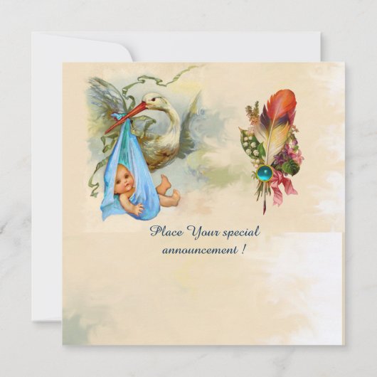 INVITATION BABY SHOWER DE GARÇON BLEU STORK, MONOGRAMME EN PI (Dos)