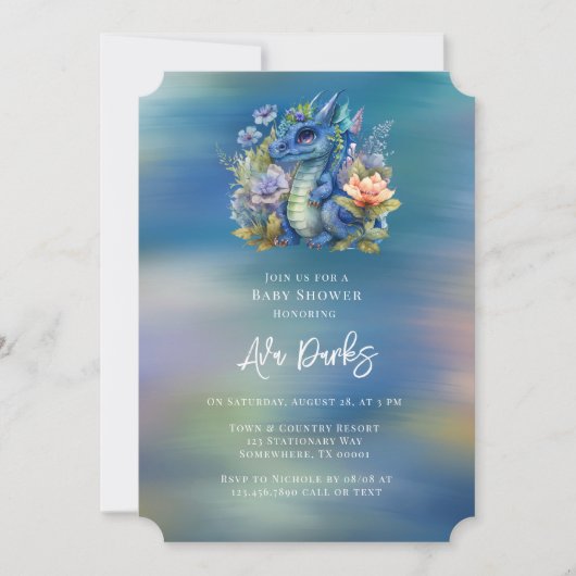 Invitation Baby shower de garçon Blue Dragon (Devant)
