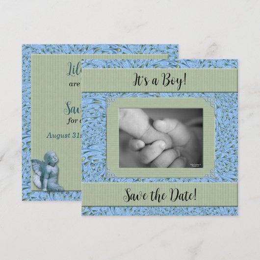 Invitation Baby shower de garçon Blue Green Paisley (Devant / Derrière)