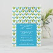 Invitation Baby shower de garçon Chouettes bleues douces Invi (Debout devant)