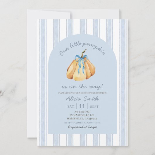 Invitation Baby shower de garçon Citrouille Blue Quirky (Devant)