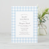 Invitation Baby shower de garçon classique En vichy bleu (Debout devant)