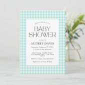 Invitation Baby shower de garçon classique En vichy bleu (Debout devant)