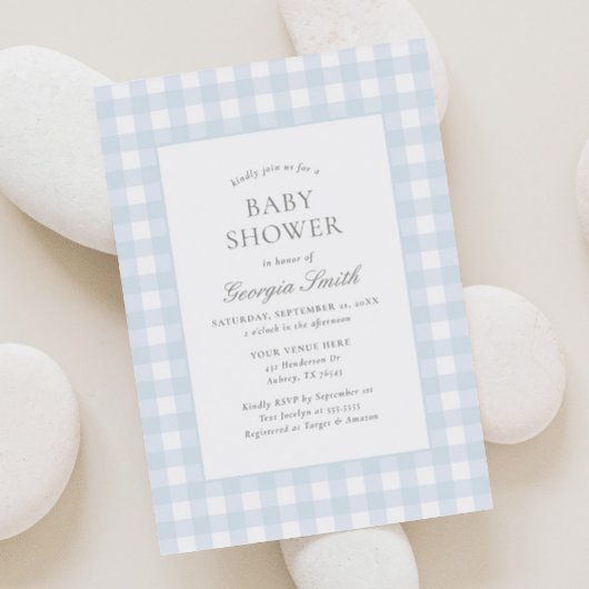 Invitation Baby shower de garçon classique En vichy bleu