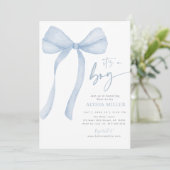 Invitation Baby shower de garçon Coquette Bow bleu (Debout devant)