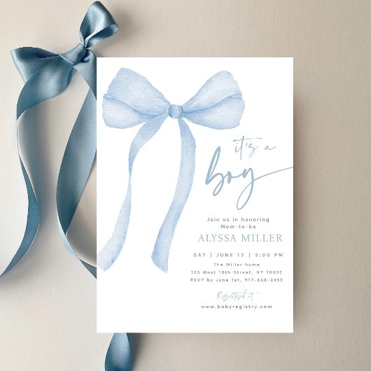 Invitation Baby shower de garçon Coquette Bow bleu