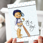 Invitation Baby shower de garçon Damask bleu