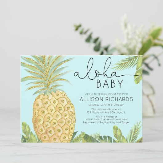 Invitation Baby shower de garçon d'ananas ou de neutre de (Debout devant)