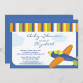 Invitation Baby shower de garçon d'avion bleu Cute (Devant / Derrière)