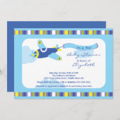 Invitation Baby shower de garçon d'avion bleu mou (Devant / Derrière)