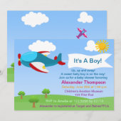 Invitation Baby shower de garçon d'avion mignonne (Devant / Derrière)