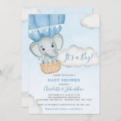 Invitation Baby shower de garçon de ballons bleu éléphant (Devant / Derrière)