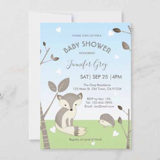 Invitation Baby shower de garçon de Blue Grey Fox (Devant)