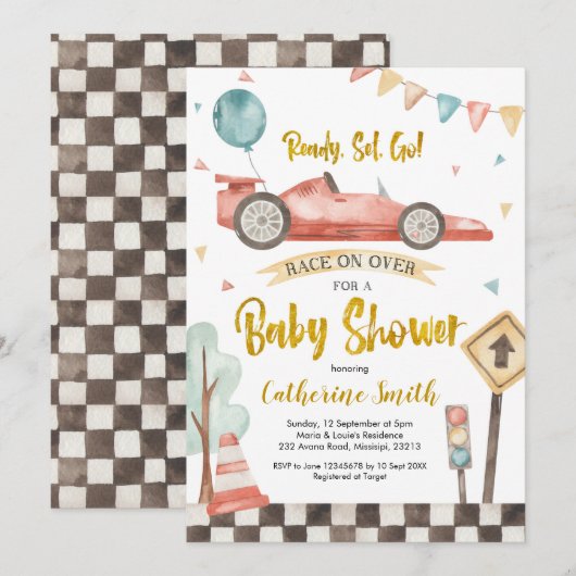 Invitation Baby shower de garçon de course (Devant / Derrière)