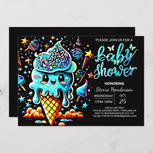 Invitation Baby shower de garçon de crème glacée Scoop enchan (Devant / Derrière)