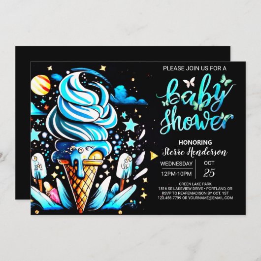 Invitation Baby shower de garçon de crème glacée Scoop enchan (Devant / Derrière)