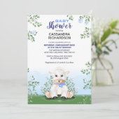 Invitation Baby shower de garçon de fleurs bleu d'agneau (Debout devant)