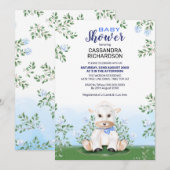 Invitation Baby shower de garçon de fleurs bleu d'agneau (Devant / Derrière)
