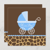 Invitation Baby shower de garçon de girafe de chariot de brun (Devant / Derrière)