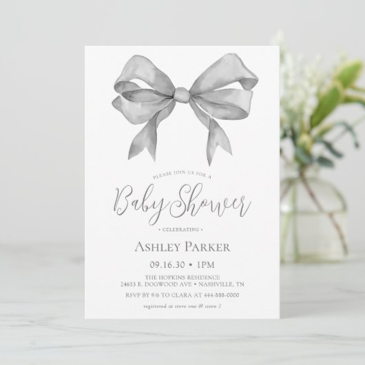 Invitation Baby shower de Garçon de Grey Bow (Debout devant)