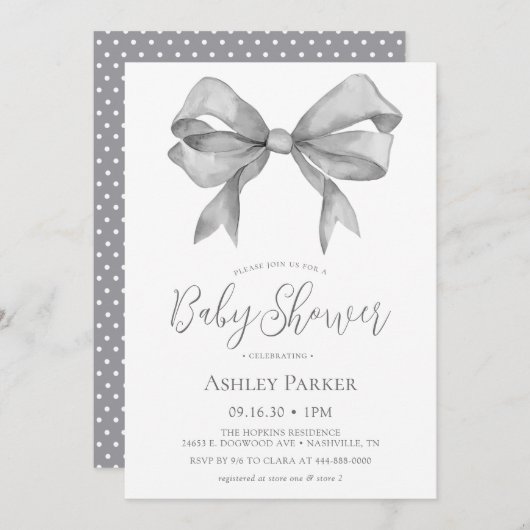 Invitation Baby shower de Garçon de Grey Bow (Devant / Derrière)