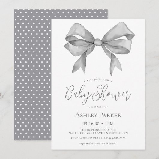 Invitation Baby shower de Garçon de Grey Bow (Devant / Derrière)