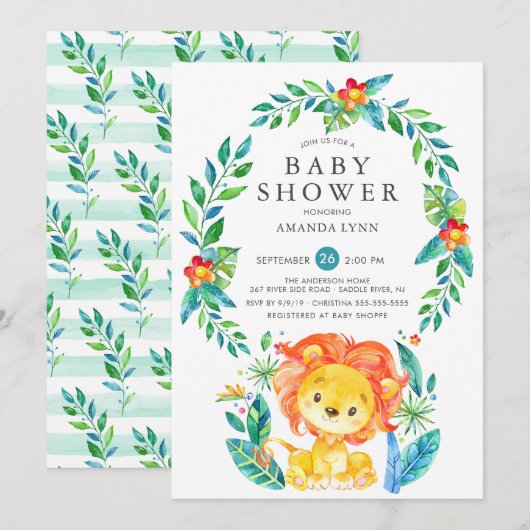 Invitation Baby shower de garçon de Jungle Lion (Devant / Derrière)