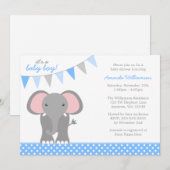 Invitation Baby shower de garçon de la bannière Elephant Blue (Devant / Derrière)
