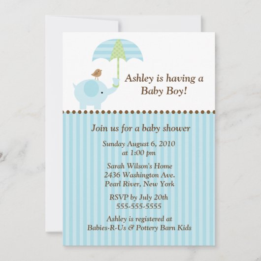 Invitation Baby shower de Garçon de l'éléphant Mod (Devant)