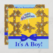 Invitation Baby shower de garçon de parapluie d'ours de (Devant / Derrière)
