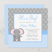 Invitation Baby shower de garçon de point de polka d'éléphant (Devant / Derrière)
