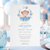 Invitation Baby shower de garçon de singe Blue Floral