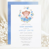 Invitation Baby shower de garçon de singe Blue Floral