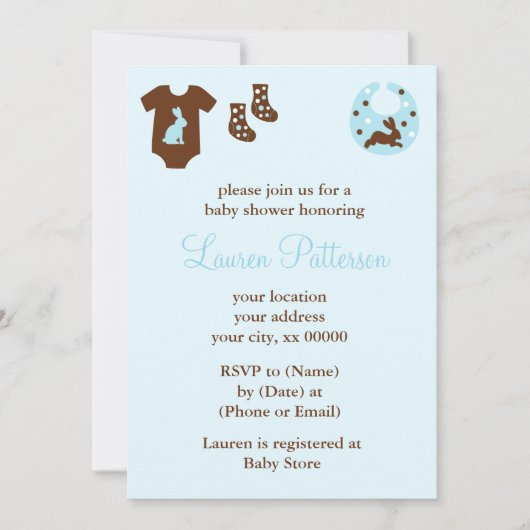 Invitation Baby shower de garçon de vêtements bleus (Devant)