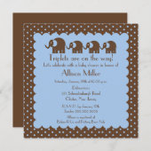 Invitation Baby shower de garçon d'éléphants de bébé de maman (Devant / Derrière)