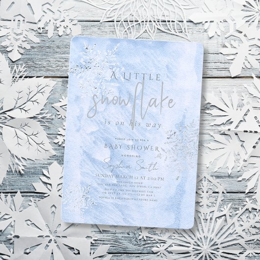 Invitation Baby shower de garçon d'hiver gelé Silver Snowflak