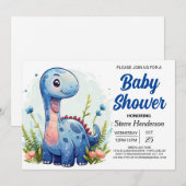 Invitation Baby shower de garçon Dinosaur numérique Blue Cute (Devant / Derrière)