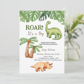 Invitation Baby shower de garçon Dinosaure Tropical (Debout devant)