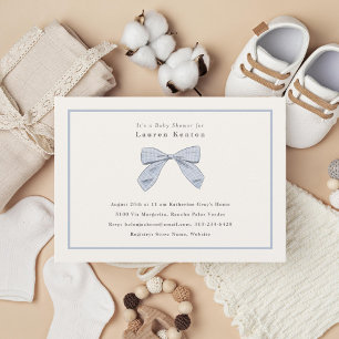 Invitation Baby shower de garçon élégant avec cou à plaid ble