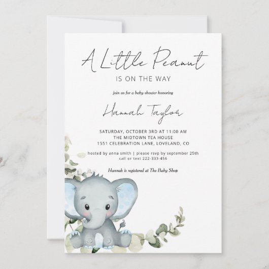 Invitation Baby shower de garçon éléphant (Devant)