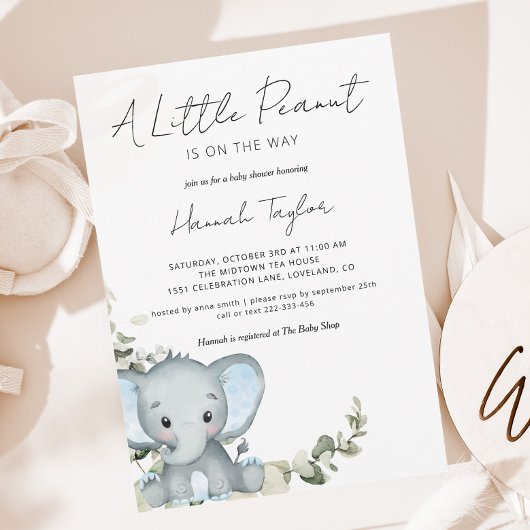 Invitation Baby shower de garçon éléphant