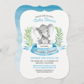 Invitation Baby shower de garçon Elephant aquarelle (Devant / Derrière)