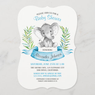 Invitation Baby shower de garçon Elephant aquarelle