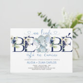 Invitation baby shower de garçon éléphant, espagno (Debout devant)