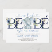 Invitation baby shower de garçon éléphant, espagno (Devant / Derrière)