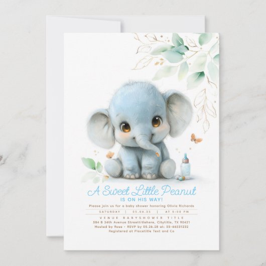 Invitation Baby shower de garçon Eléphant Vert (Devant)